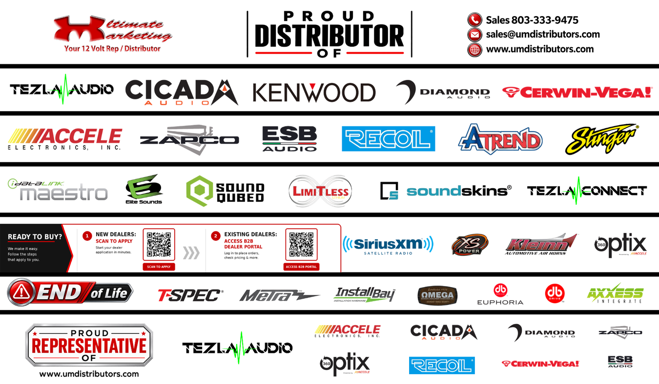 Ultimate Marketing car audio and 12-volt distributor line card for professional dealers