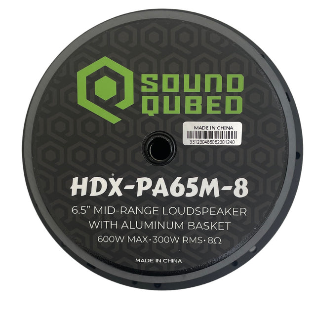 SoundQubed - HDX-PA65M-8 - 6.5" midrange with dome cap - 1.5" 8 ohm Voice Coil - 300w/600w Frequency Response 100Hz - 8KHz