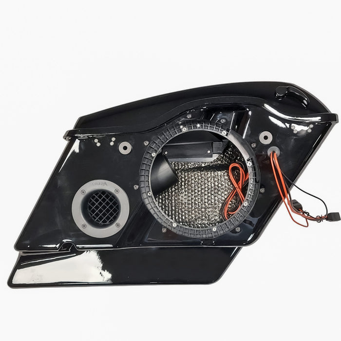 Cicada Audio - 14HDXBAG10LID8 - H-D® 2014-2023 EXTENDED Saddlebag System fully assembled. Includes:
