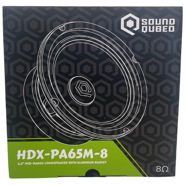 SoundQubed - HDX-PA65M-8 - 6.5" midrange with dome cap - 1.5" 8 ohm Voice Coil - 300w/600w Frequency Response 100Hz - 8KHz