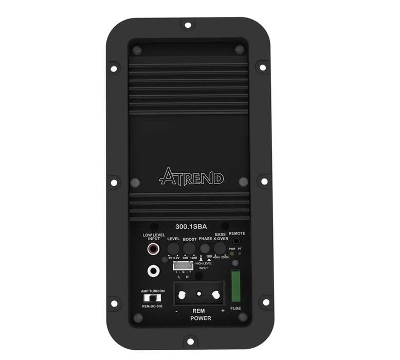 The 300.1SBA is an enclosed 336 watt RMS, Class D amplifier built into an air tight, impact resistant ABS enclosure with sealed subwoofer leads to prevent internal sub box air from leaking into and out of the amplifier