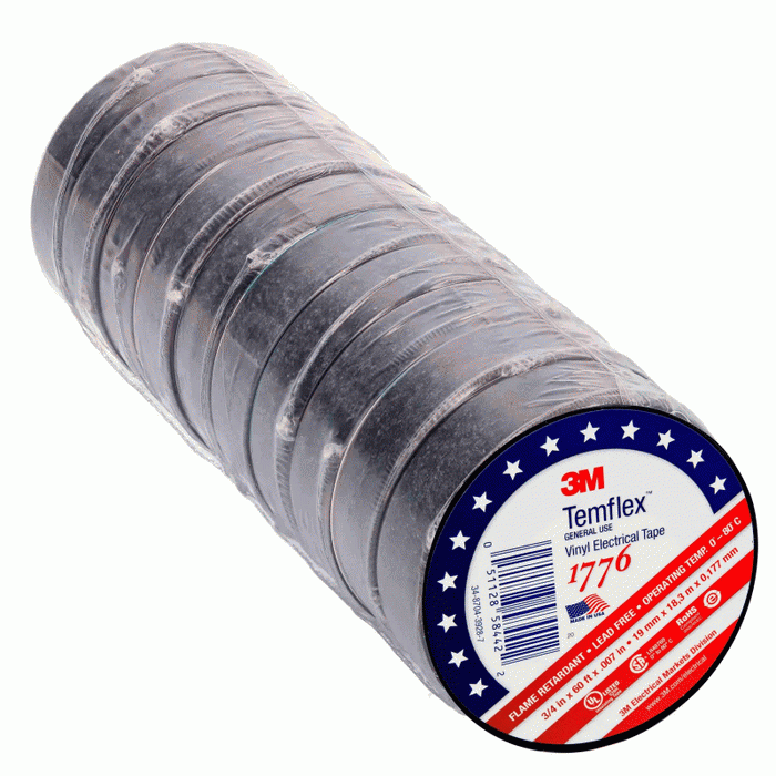 Install Bay - 3M1776-10  - Vinyl Electrical Tape 3/4 inch X 60 feet - 10 Pack