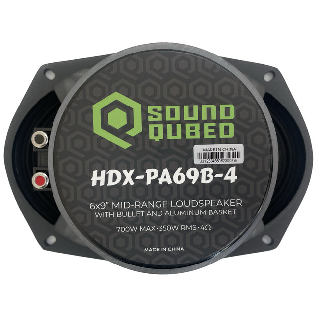 SoundQubed - HDX-PA69B-4 - 6x9" midrange with bullet - 1.5" 4 ohm Voice Coil - 300w/600w Frequency Response 80Hz - 12.5KHz