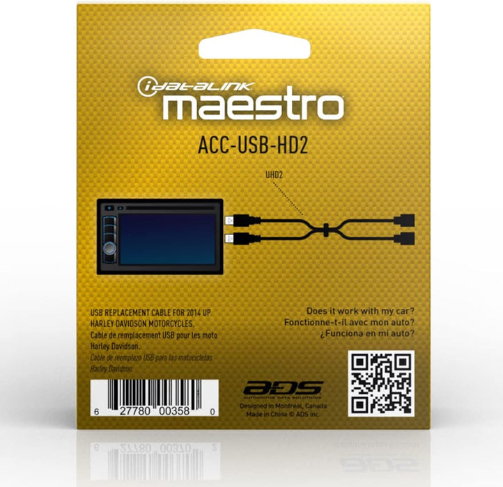 Maestro - ACC-USB-HD2 - USB Replacement cable for select Harley Davidson Motor Cycles 2014 and up.  Compatible with MSR, MSW, MRR & MRR2