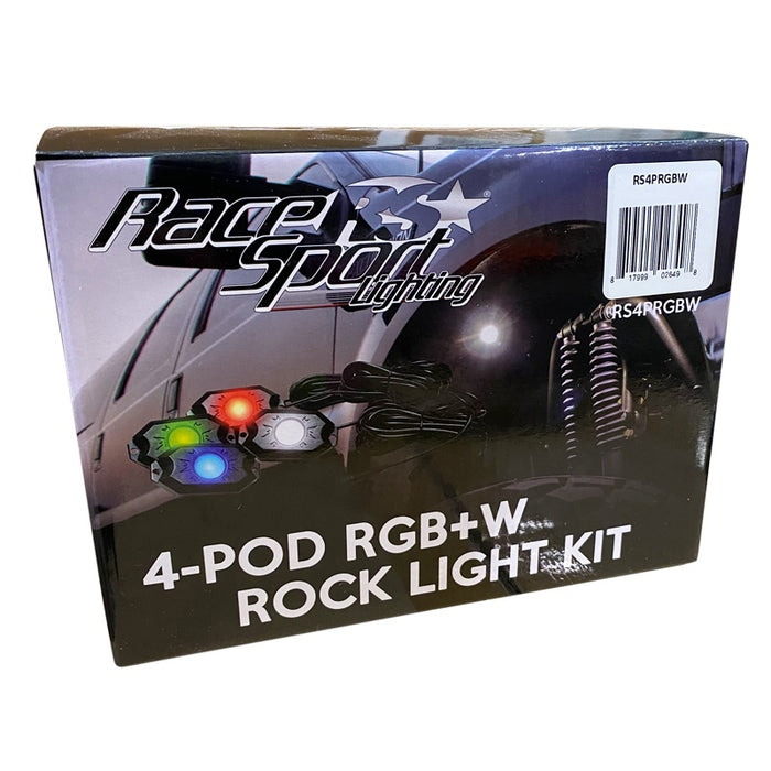 RaceSport - RS4PRGBW NEW 4-POD RGBW Hi-Power Rock Light Complete Kit with Bluetooth APP controls in Retail Box