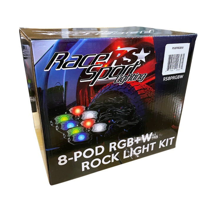 RaceSport - RS8PRGBW - NEW 8-POD RGB+W Hi-Power Rock Light Complete Kit with Bluetooth APP controls  in Retail Box