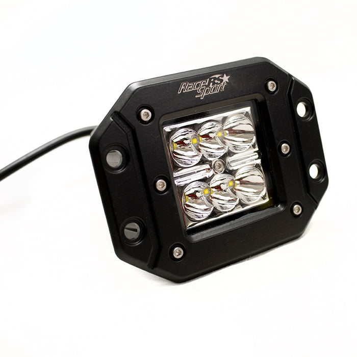 Race Sport RS18W6LEDFM - BLACK SHELL - Flush Mountable 18Watt 6-LED High-Powered 3x3 LED Spot Light with White L.E.D.