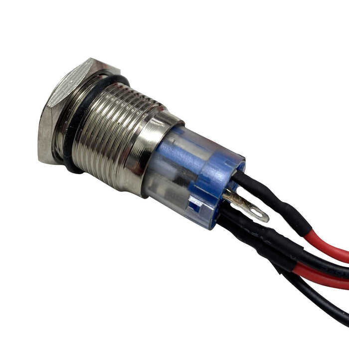 RaceSport - RS-16MM-LEDG - 16mm Flush Mount LED Momentary Switch (GREEN) (Sold Each) - Comes pre-wired with voltage regulation resistor.