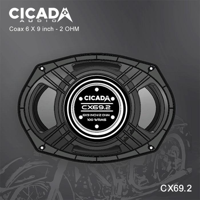 Cicada -  CX69.2 - 200WRMS - PAIR N35 NEO Magnet 1.4" - 2 Ohm Voice Coil WaterProof IMPP Cone Total Diameter: 9.3" X 6.6" / 237mm X 167mm Mounting Diameter: 8.9" X 6.1 / 226.5mm X 155mm Mounting Depth: 3.7" / 93.2mm