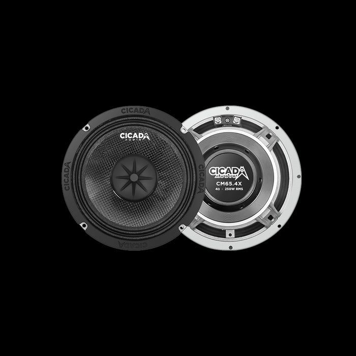 Cicada - CM65.4X - 500WRMS - PAIR N35 NEO Magnet 2.0" - 4 Ohm Voice Coil WaterProof Carbon Fiber Cone . New basket design