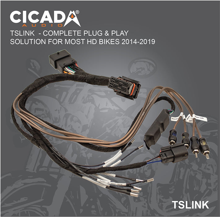 Cicada - HDTSLINK - Accessory connection  Chassis harness connection Radio connection RCA outputs DSP accessory, battery, and ground output  Speaker connections aftermarket amplifier