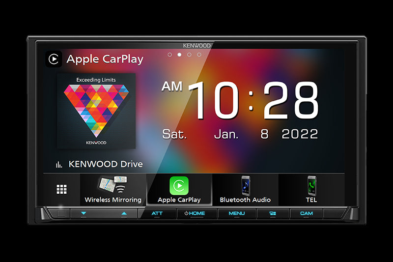 Kenwood - DMX9708S - 6.95" Capacitive Screen Media Receiver, Wireless/Wired CarPlay & Android Auto, HDMI Input, Wireless Mirroring with compatible Android phones, 4 Camera Input,  Input (F orR), iDatalink Maestro Ready, SXM Ready, Three 4Volt Preouts (F,R