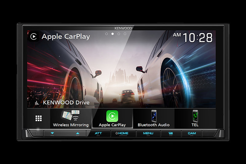 Kenwood - DMX9708S - 6.95" Capacitive Screen Media Receiver, Wireless/Wired CarPlay & Android Auto, HDMI Input, Wireless Mirroring with compatible Android phones, 4 Camera Input,  Input (F orR), iDatalink Maestro Ready, SXM Ready, Three 4Volt Preouts (F,R