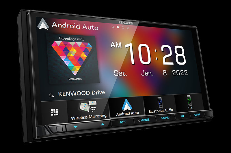 Kenwood - DMX9708S - 6.95" Capacitive Screen Media Receiver, Wireless/Wired CarPlay & Android Auto, HDMI Input, Wireless Mirroring with compatible Android phones, 4 Camera Input,  Input (F orR), iDatalink Maestro Ready, SXM Ready, Three 4Volt Preouts (F,R