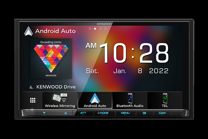 Kenwood - DMX9708S - 6.95" Capacitive Screen Media Receiver, Wireless/Wired CarPlay & Android Auto, HDMI Input, Wireless Mirroring with compatible Android phones, 4 Camera Input,  Input (F orR), iDatalink Maestro Ready, SXM Ready, Three 4Volt Preouts (F,R