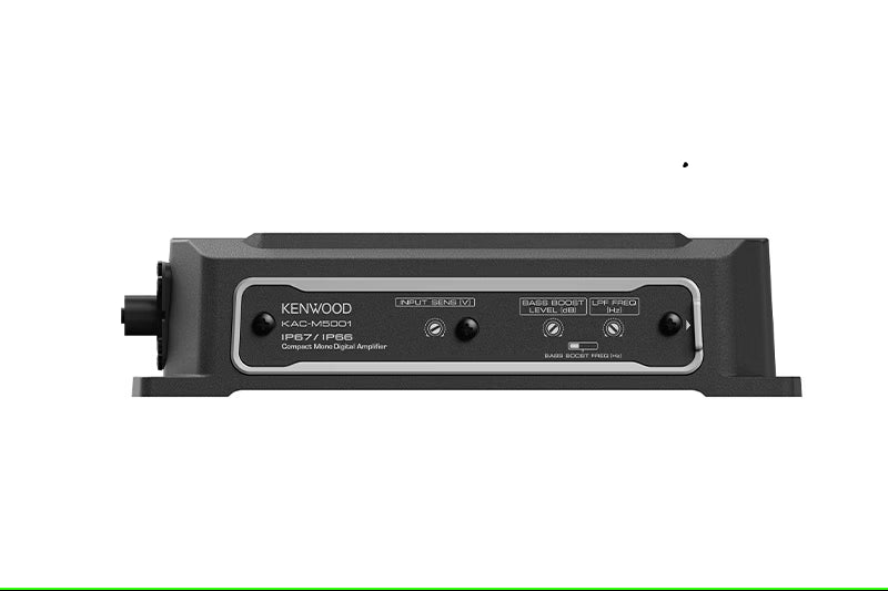 Kenwood - KAC-M5001 - IP67/IP66  Waterproof Mono Compact Power Amplifier, ASTM B117 Salt Spray Certified, Wired Level Control Knob for remote mounting, Low- Pass Filters (50-200Hz), 200W x 1 @ 4 ohms, 300W x 1 @ 2ohm