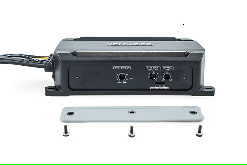 Kenwood - KAC-M5001 - IP67/IP66  Waterproof Mono Compact Power Amplifier, ASTM B117 Salt Spray Certified, Wired Level Control Knob for remote mounting, Low- Pass Filters (50-200Hz), 200W x 1 @ 4 ohms, 300W x 1 @ 2ohm