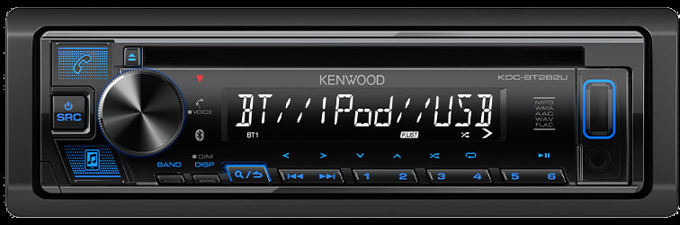 Kenwood - KDC-BT282U - CD Receiver, Bluetooth, Front USB and AUX, Blue Illumination,  (1)2.5V RCA Preouts, Remote APP ready