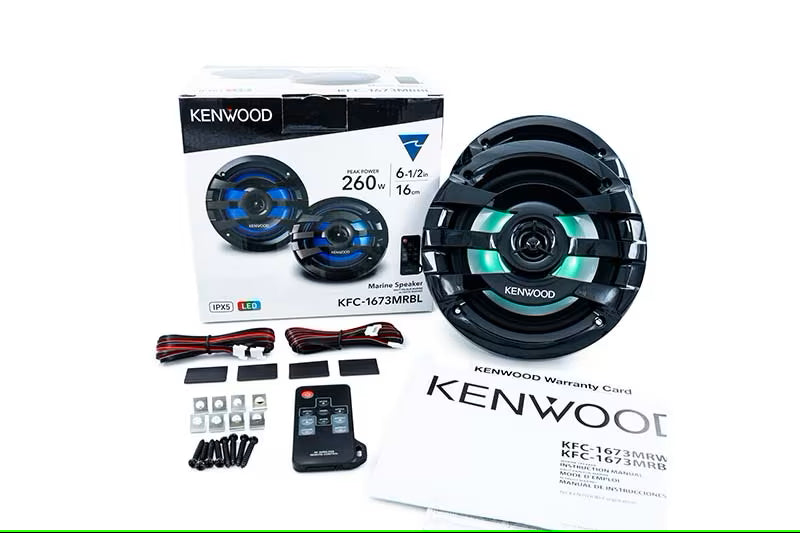 Kenwood - KFC-1673MRBL - 6.75" 2-Way Marine Speaker(Black) with RGB Lighting , Remote Control Included, 260 Max Power