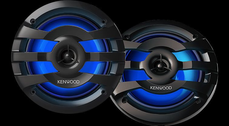 Kenwood - KFC-1673MRBL - 6.75" 2-Way Marine Speaker(Black) with RGB Lighting , Remote Control Included, 260 Max Power