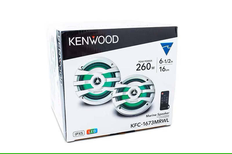 Kenwood - KFC-1673MRWL - 6.75" 2-Way Marine Speaker(White) with RGB Lighting , Remote Control Included, 260 Max Power