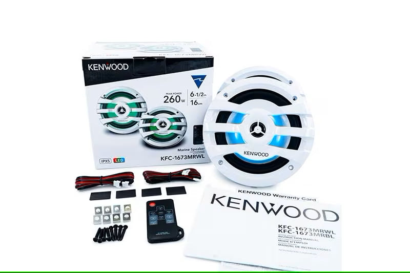 Kenwood - KFC-1673MRWL - 6.75" 2-Way Marine Speaker(White) with RGB Lighting , Remote Control Included, 260 Max Power