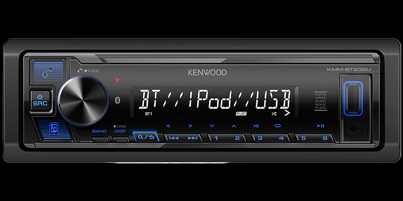 Kenwood - KMM-BT232U - Media Receiver with Bluetooth, Front USB & AUX, Blue Illumination, Short Chassis, (1)2.5V RCA Preout, Remote APP Ready