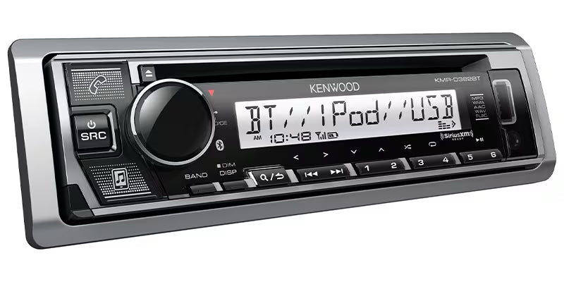 Kenwood - KMR-D382BT - Marine CD Receiver, Bluetooth,  Positive Background Display, Front USB and AUX,  SiriusXM Ready, Conformal Coated,KENWOOD Music Mix, Remote App Ready,(3)4Volt Pre-Outs