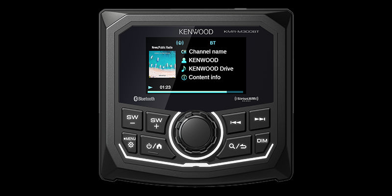 Kenwood KMR-M300BT Marine Mechless Gauge-Style Digital Multimedia Receiver, Weather Band Tuner, Rear View Camera Input, Marine