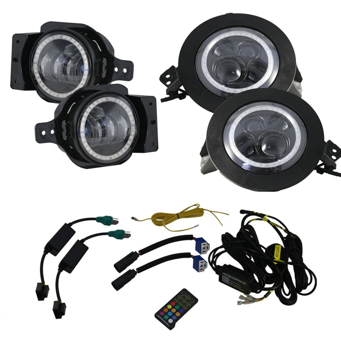 Race Sport - RS9JL4C - Chasing Version - 2018+ Jeep JL 9 inch Adapted Headlight and 4 inch Foglight ColorSMART Combo Complete RGB Multi-Color kit - Smartphone Controlled with (2) Headlights and (2) Fogl