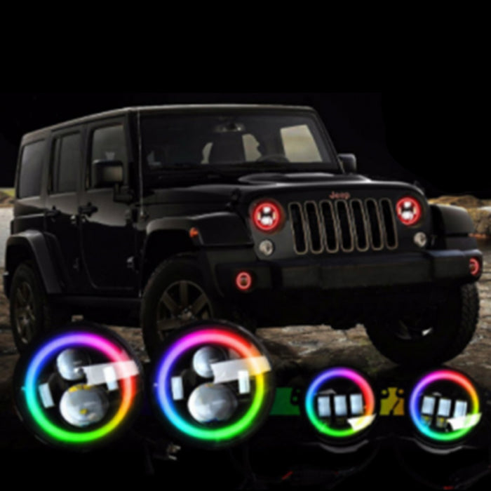 Race Sport - RS9JL4C - Chasing Version - 2018+ Jeep JL 9 inch Adapted Headlight and 4 inch Foglight ColorSMART Combo Complete RGB Multi-Color kit - Smartphone Controlled with (2) Headlights and (2) Fogl