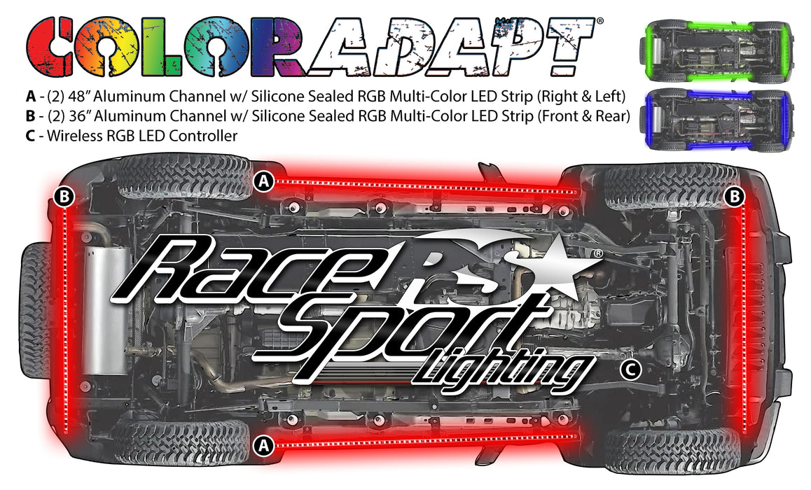 Race Sport - RSUKIT ColorADAPT Adaptive RGB LED Aluminum Solid Underbody Kit with Key Card RGB Remote with Retail Box