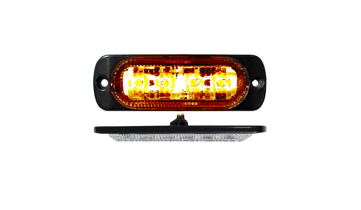 Race Sport RS70014A - 4-LED Ultra Slim Flush Mount 19-Flash Pattern Marker Strobe Light (Amber)