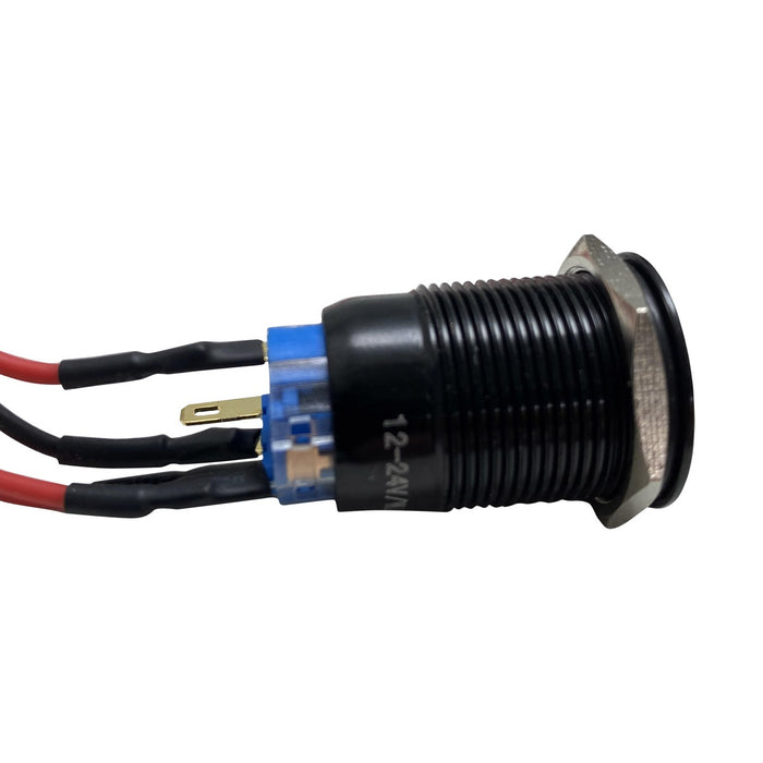 RaceSport - RS-B19MM-LEDB - 19mm Black  2-Position On/Off Switch (BLUE) - Black Flush Mount 12V