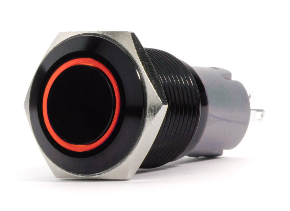 RaceSport - RS-B19MM-LEDR - 19mm Black  2-Position On/Off Switch (RED) - Black Flush Mount 12V