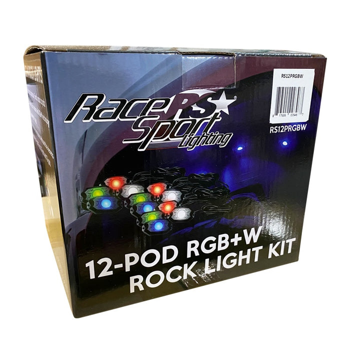 RaceSport - RS12PRGBW - NEW 12-POD RGB+W Hi-Power Rock Light Complete Kit with Bluetooth APP controls  in Retail Box