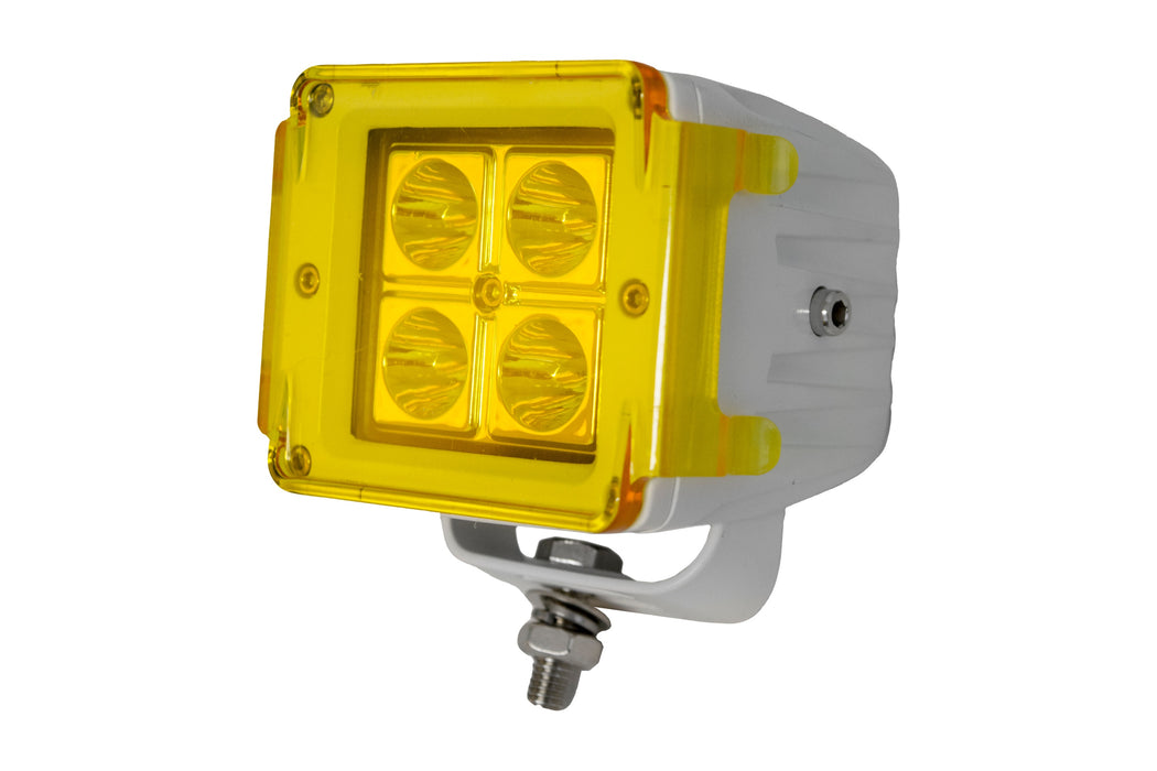 RaceSport - RS4L3X316W-W - WHITE - Street Series 3x3in 16W 4 LED CREE Cube Spot Light with Amber Cover (Each)