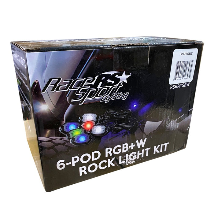 RaceSport - RS6PRGBW - NEW 6-POD RGB+W Hi-Power Rock Light Complete Kit with Bluetooth APP controls  in Retail Box