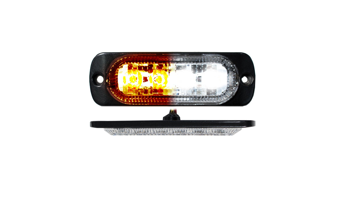 RaceSport - RS70014W-A - Switching 4-LED Ultra Slim Flush Mount 19-Flash Pattern Marker Strobe Light (White/Amber)