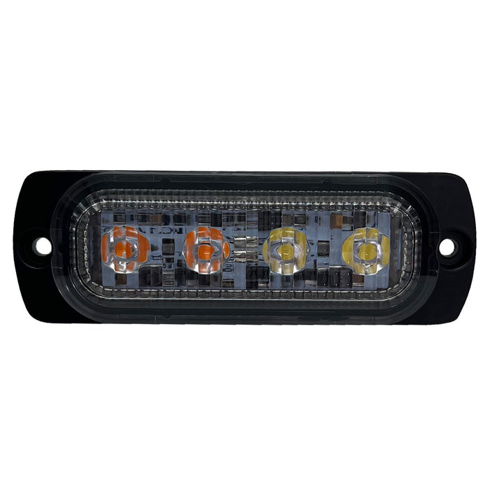 RaceSport - RS70014W-A - Switching 4-LED Ultra Slim Flush Mount 19-Flash Pattern Marker Strobe Light (White/Amber)