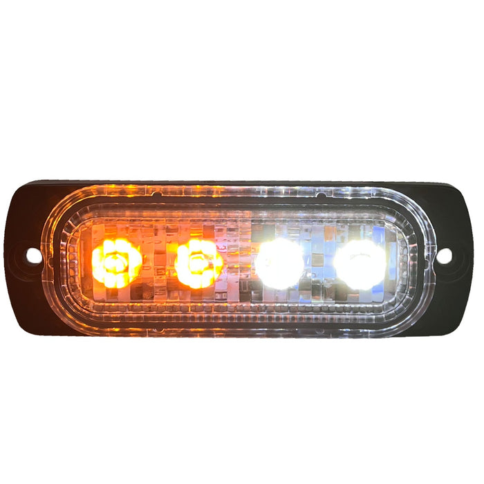 RaceSport - RS70014W-A - Switching 4-LED Ultra Slim Flush Mount 19-Flash Pattern Marker Strobe Light (White/Amber)