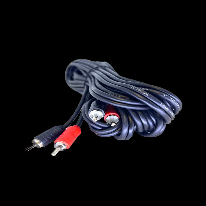 Tezla - TZV0RCA12 - 12FT RCA Cable. Standard RCA, black flexible PVC, copper conductor, injection plastic red & black terminal ends, no splitter