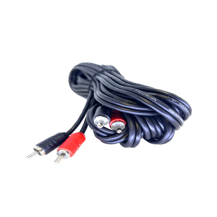 Tezla - TZV0RCA12 - 12FT RCA Cable. Standard RCA, black flexible PVC, copper conductor, injection plastic red & black terminal ends, no splitter