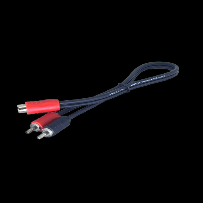 Tezla - TZV0Y2MP - 1 female/ 2 male. Standard RCA, black flexible PVC, copper conductor, injection plastic red & black terminal ends, no splitter