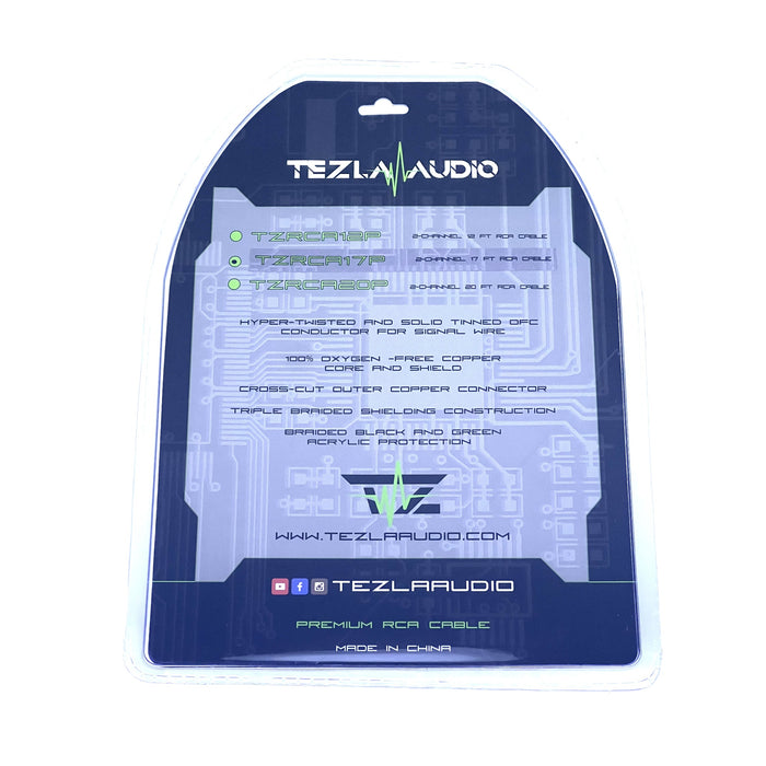 Tezla Audio TZRCA17P 2 Channel 17 Ft RCA CABLE High End Performance Series RCA Braided, Twisted, Metal Tips