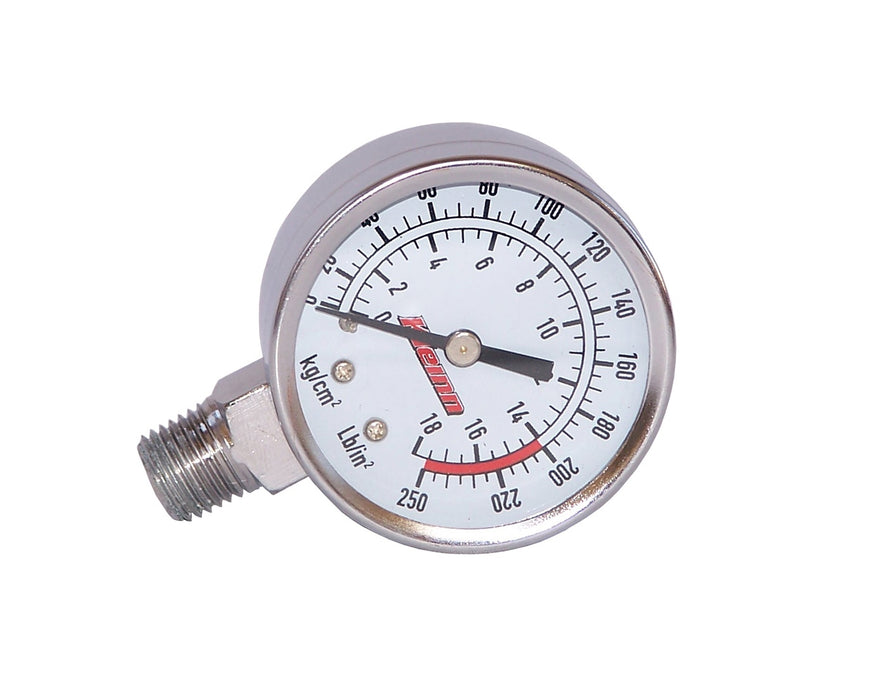 Kleinn - 1025 - Stem-Mount Analog Stainless Steel Air Gauge, 0-250 PSI - 1/4 Inch M NPT inlet