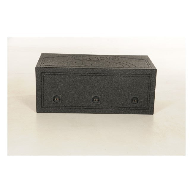 Q-Power - QBOMB12TB 3HOLE - 3hole 12" Triangle Ported   Durable Bed Liner Finish with Rounded Edges 3/4" MDF High Quality Spring Loaded Terminals  Air Space: 2.2 Cubic Feet (per sub) Mounting Depth: 20.5"  Height: 15.75"  Width: 39.25"  Depth: 22.25"