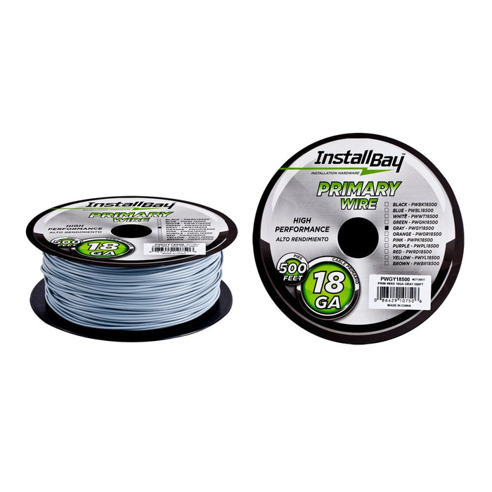 Install Bay - PWGY18500 - Primary Wire 18 Gauge Grey - Coil of 500 feet