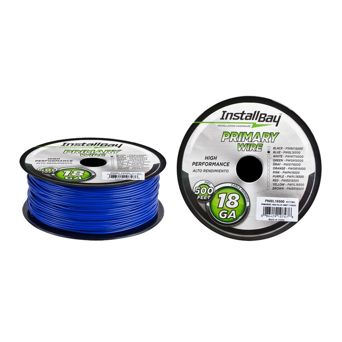 Install Bay - PWBL18500 - Primary Wire 18 Gauge Blue Coil of 500 feet