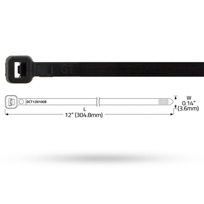 DB Link - DCT12N100B - 12inch X .14inch BLACK NYLON SELF LOCKING CABLE TIE (100/BAG)  (I14)